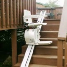 Outdoor stairlift fitted to wooden steps